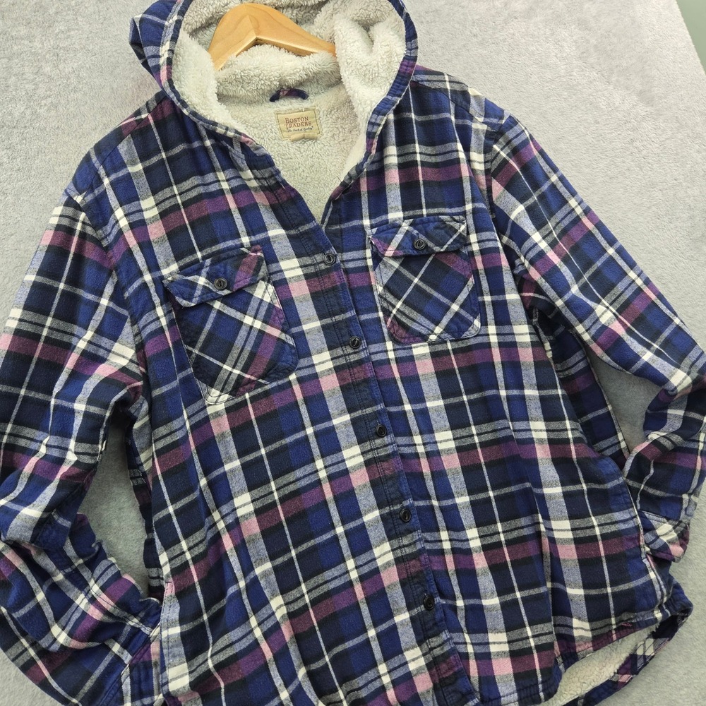 90s Grunge BOSTON TRADERS Cabincore Sherpa Flannel Shirt Jacket Mens XL Workwear